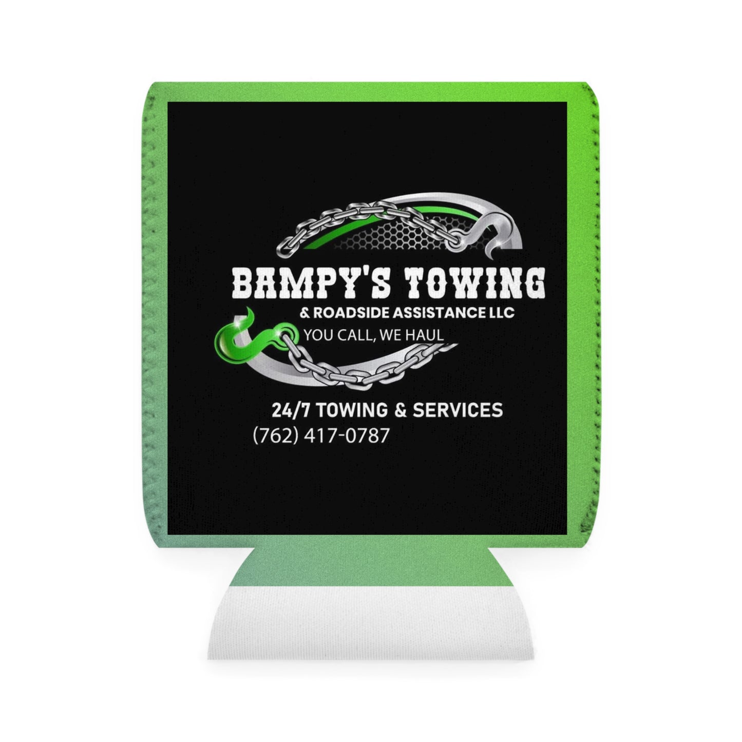 Can Cooler Sleeve — Bampy's Towing Logo Koozie (Custom Phone Number, Roadside Assistance)