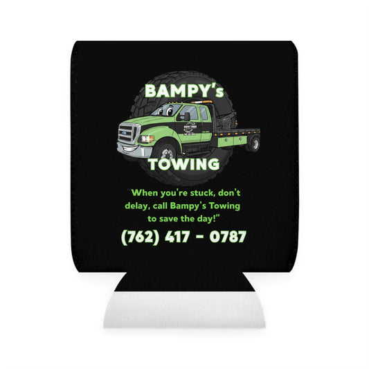 Can Cooler Sleeve — Bampy's Towing Logo Koozie (Custom Phone Number, Roadside Assistance)